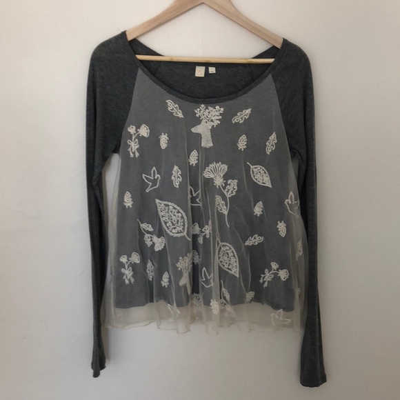 Anthropologie Tops - Anthropologie Eloise Lace Overlay Gray Top